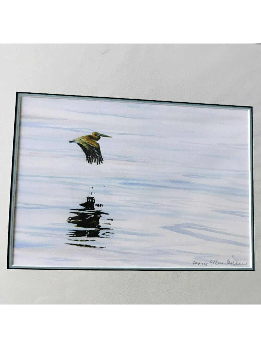 Tranquil Reflections Print Signed Mary Ellen Golden Matted 13x16" Pelican Bird